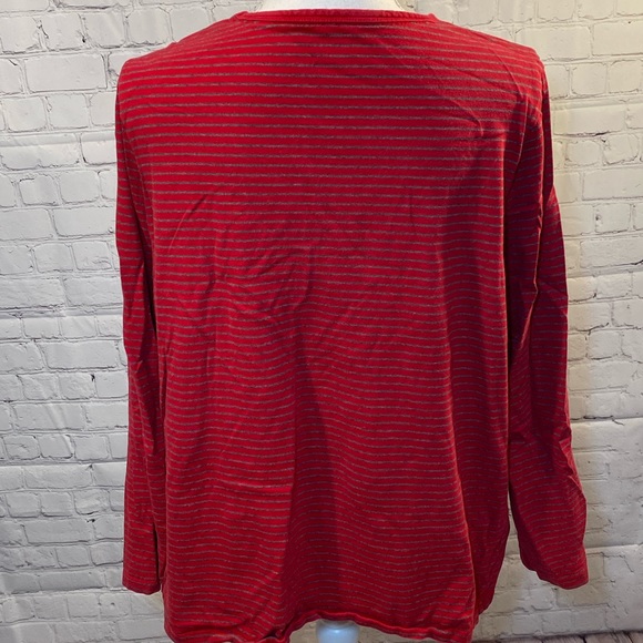 LAND'S END Long Sleeve Tee Red w Gray Stripes-1X - Picture 3 of 3